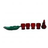 6pcs Red & Green Dishware Tray Goblets +