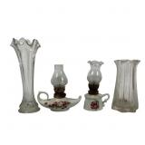 2 Miniature Porcelain Oil Lamps +