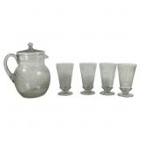 Frosted Glass Pitcher & 4 Stemmed Glasses