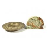 Brass Zodiac Dish / Ash Tray w Stone Bookends