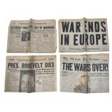 4 Historic Newspapers WW2 Ends Roosevelt Dies +
