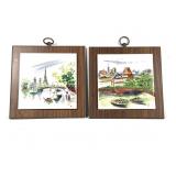 2 Hand Painted Tiles on Wood Plaques