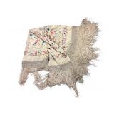 Early Fringed Floral Silk Piano Shawl