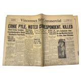 1945 Newspaper Ernie Pyle Killed WW2 Historic