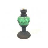 Antique Metal & Green Glass Oil Lamp Base