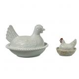 2 Indiana Milk Glass Hen on Nest Figures