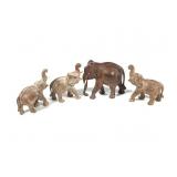 4 Carved Wood Elephants - India