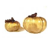 2 Orange Glass Decorative Pumpkins