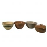 4 Stoneware Crocks - 1 With Lid