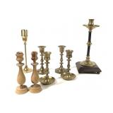 8 Brass & Wood Candle Holders