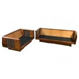 Vtg 1970s Custom Pine Couch & Love Seat