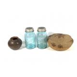 Woven Basket w Pot & Light Activated Ball Jars
