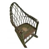 Early Wood & Wicker Doll Rocking Chair
