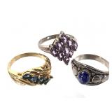 3 Sterling Rings Lapis Amethyst Sapphire 12.6g TW