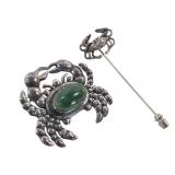 Sterling Crab Stick Pin & Mexico Silver Pin 15.1g