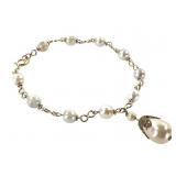 14K 6mm Pearl Bracelet w Teardrop 7.3g TW