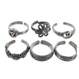 6 Sterling Toe Pinky Rings 11.4g TW