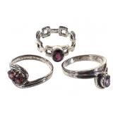 3 Sterling Rings Garnet Amethyst 9.3g TW