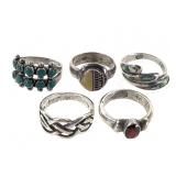5 Sterling Rings 22.3g TW Sizes 6 1/2 - 8