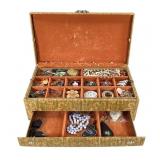 Vintage Fabric Covered Jewelry Box Full