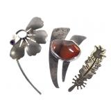3 Sterling Pins 2 Artist Signed 20.8g TW