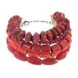 Multi-Strand Red Bead Bracelet w Metal Clasp