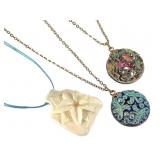 Jet Carnival Glass Pendants & Walrus Tusk Ivory