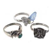 3 Sterling Figural Rings 11.3g TW Sz 7-8