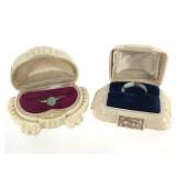 Moulded Deco Ring Boxes w Rings Sterling Jade