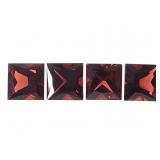 (4) 7mm Princess Cut Garnet Faceted Gems