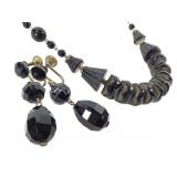 Early 1900s Necklace & Glass Screw-Back Earrings