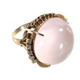 18K Rose Quartz & Diamond 13.7g TW Sz 5 1/2