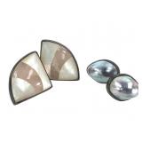 2 Pr Sterling Earrings Mabe Pearl Rose Quartz