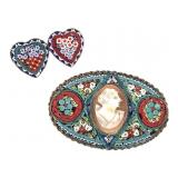 Italian Micromosaic Pins Hearts & Cameo