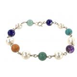 14K Pearl Gemstone Bracelet 10.7g TW