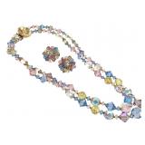 Vintage Pastel Austrian Crystal Necklace & Earring