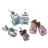Ster.Blue, Pink & Purple Gemstone Studs & Pendants