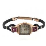 Antique 14K Gruen Ladies Watch w Ruby Accents