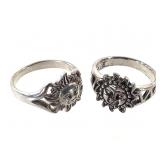 2 Sterling Sun Face Rings 8.3g TW Sz 8-8 1/2