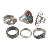 6 Sterling Rings 54.6g TW Coral Turquoise +