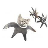 Artist Stamped Earrings Pin Brooch 24.3g TW