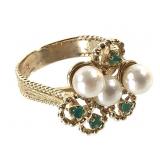 14K Pearl Emerald Ring 6.2g TW Sz 8
