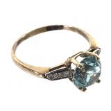 14K Diamond & Blue Topaz Ring 1.8g TW