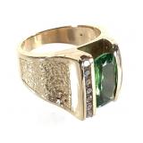 14K Emerald Diamond 13.5g TW Sz 6 1/2