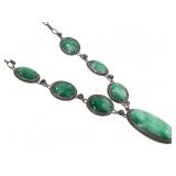 Sterling Jade Cabachon Necklace 24.3g TW