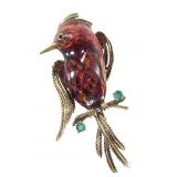 14K Emerald Bird Pin Brooch 9.0g TW
