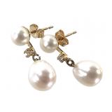 14K Teardrop Pearl Diamond Earrings 1.5gTW