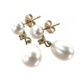14K Teardrop Pearl Diamond Earrings 1.5g TW