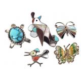 5 Sterling Animal Pins 25.5g TW