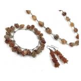 34" L Agate Necklace w 7 1/2" L Bracelet+